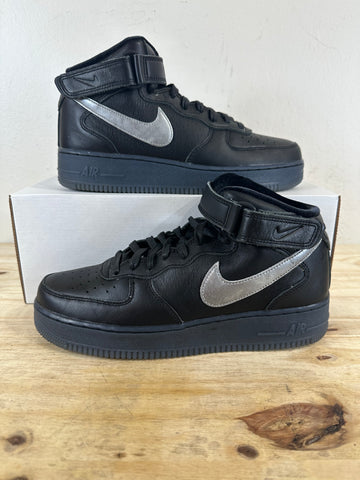 Nike Air Force 1 Mid Black Metallic Silver Sz 9