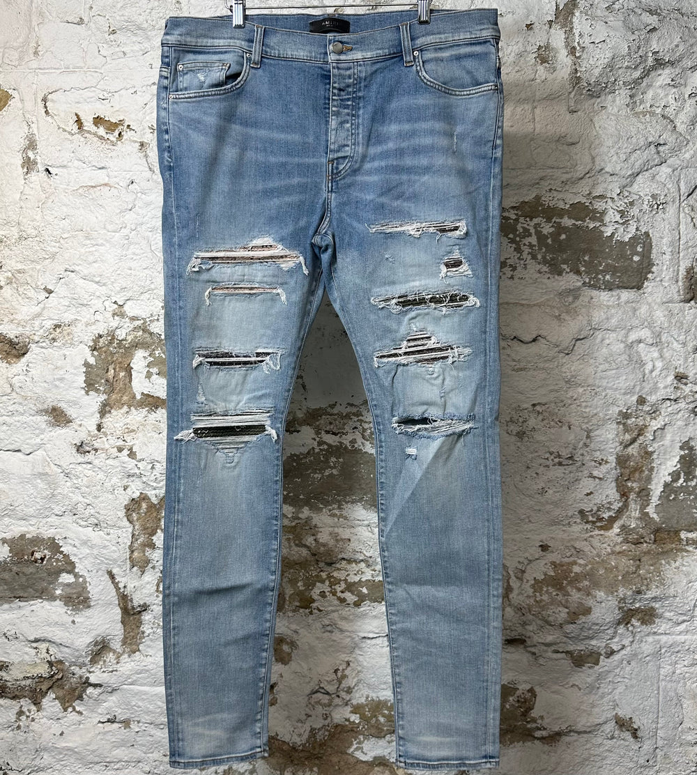 Amiri MX1 Multicolor Paisley Blue Denim Jeans Sz 38
