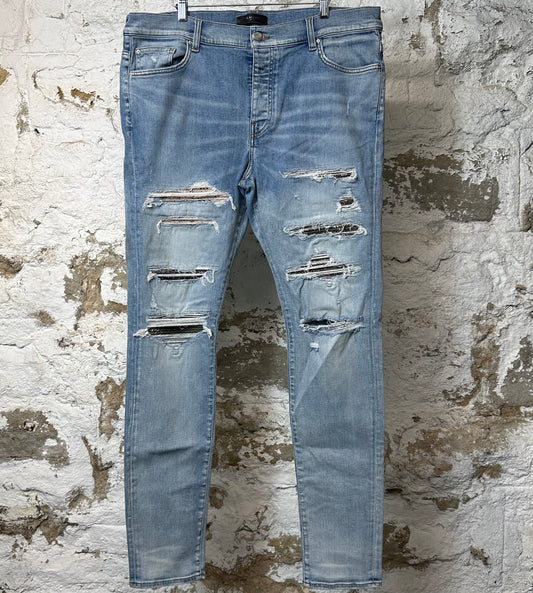 Amiri MX1 Multicolor Paisley Blue Denim Jeans Sz 38
