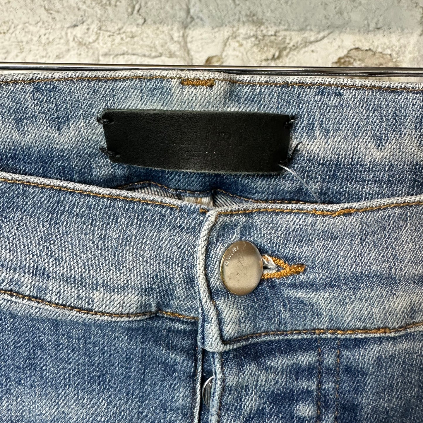 Amiri MX1 Red Suede Spell Blue Denim Jeans Sz 34 (Dried Suede)