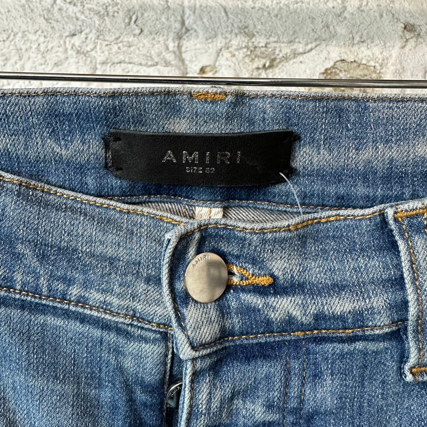 Amiri MX1 Denim Patch Paint Splatter Blue Denim Jeans Sz 32