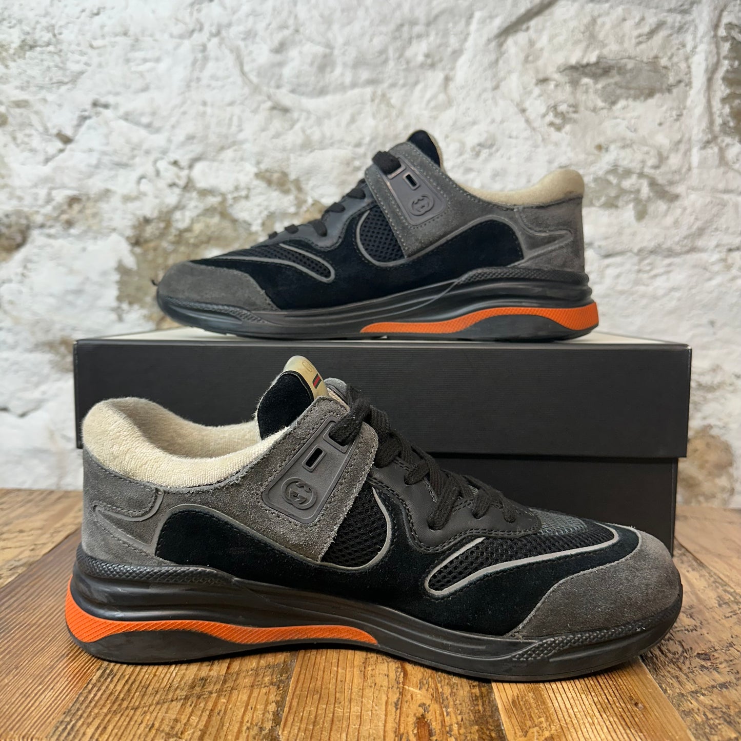 Gucci Ultrapace Black Orange Sneaker Sz 7.5
