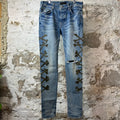Amiri Green Camo Bones Blue Denim Jeans Sz 33