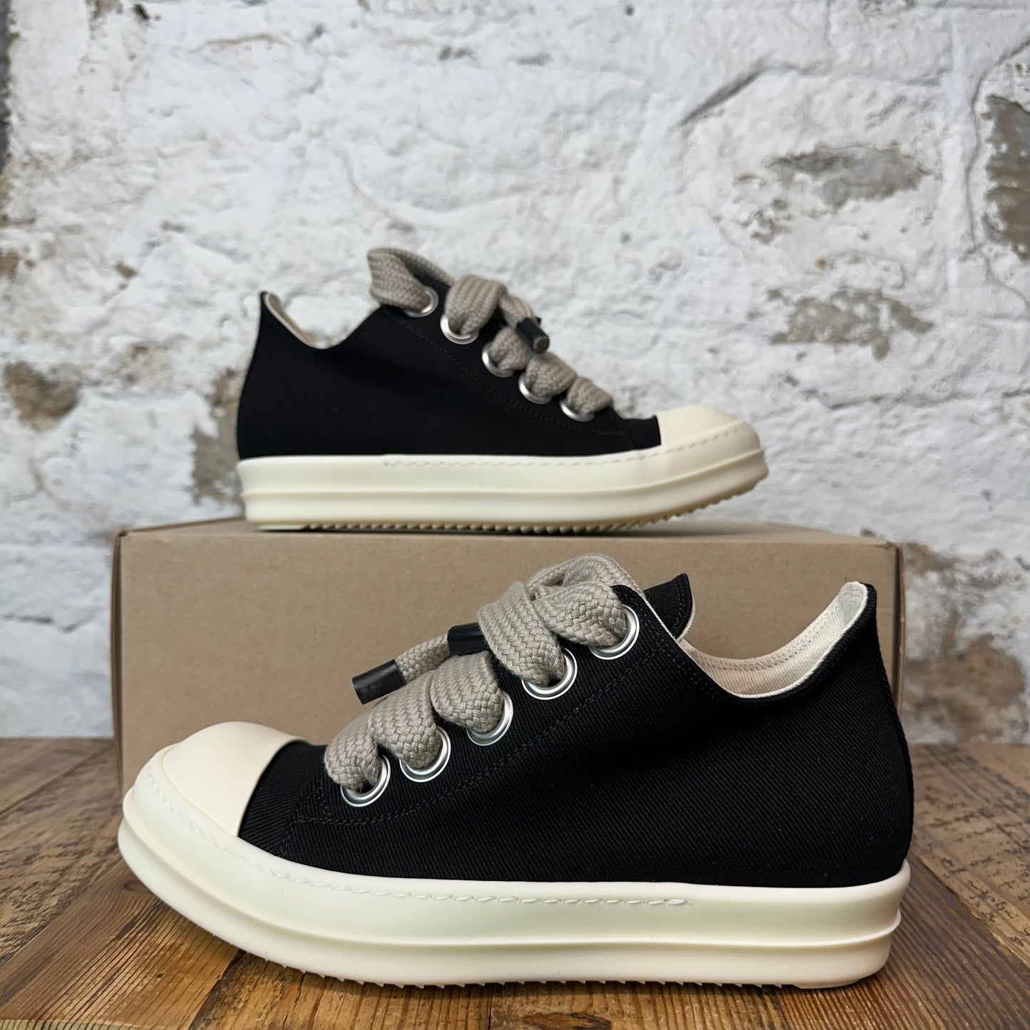 Rick Owens Jumbo Lace Black Canvas Milk Sneaker
