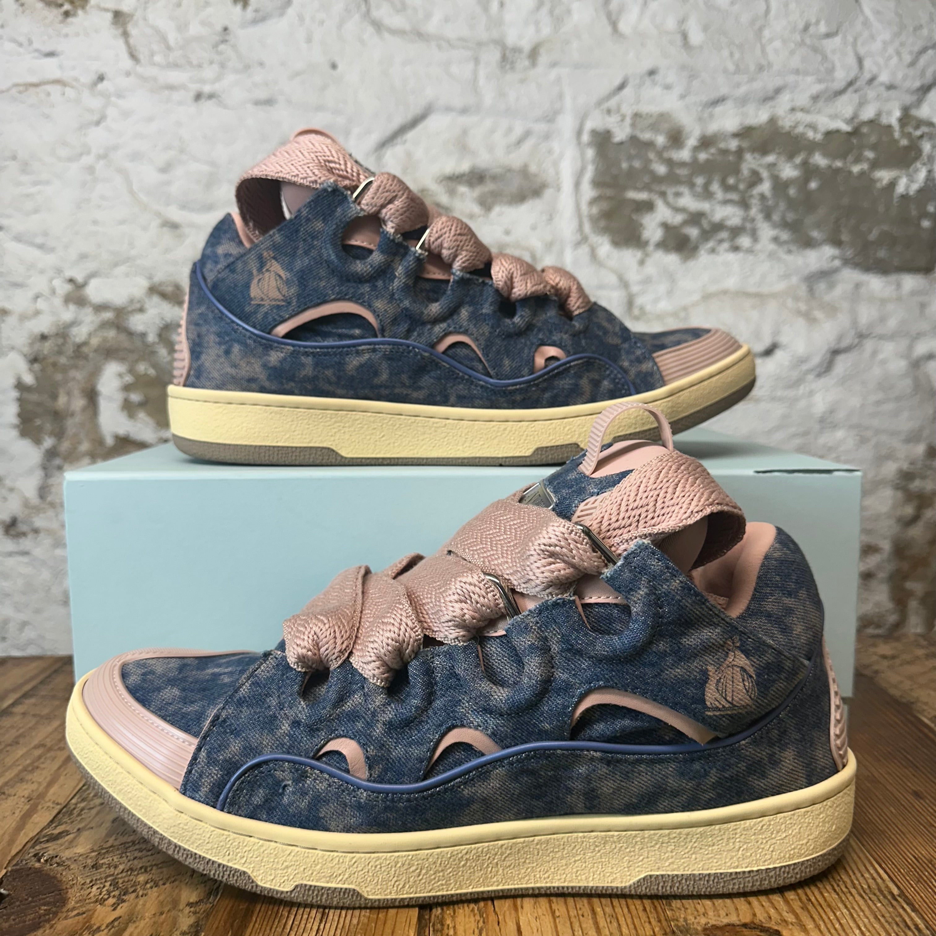 Lanvin Curb Rose Denim Beige Sneaker Sz 12 (45) DS