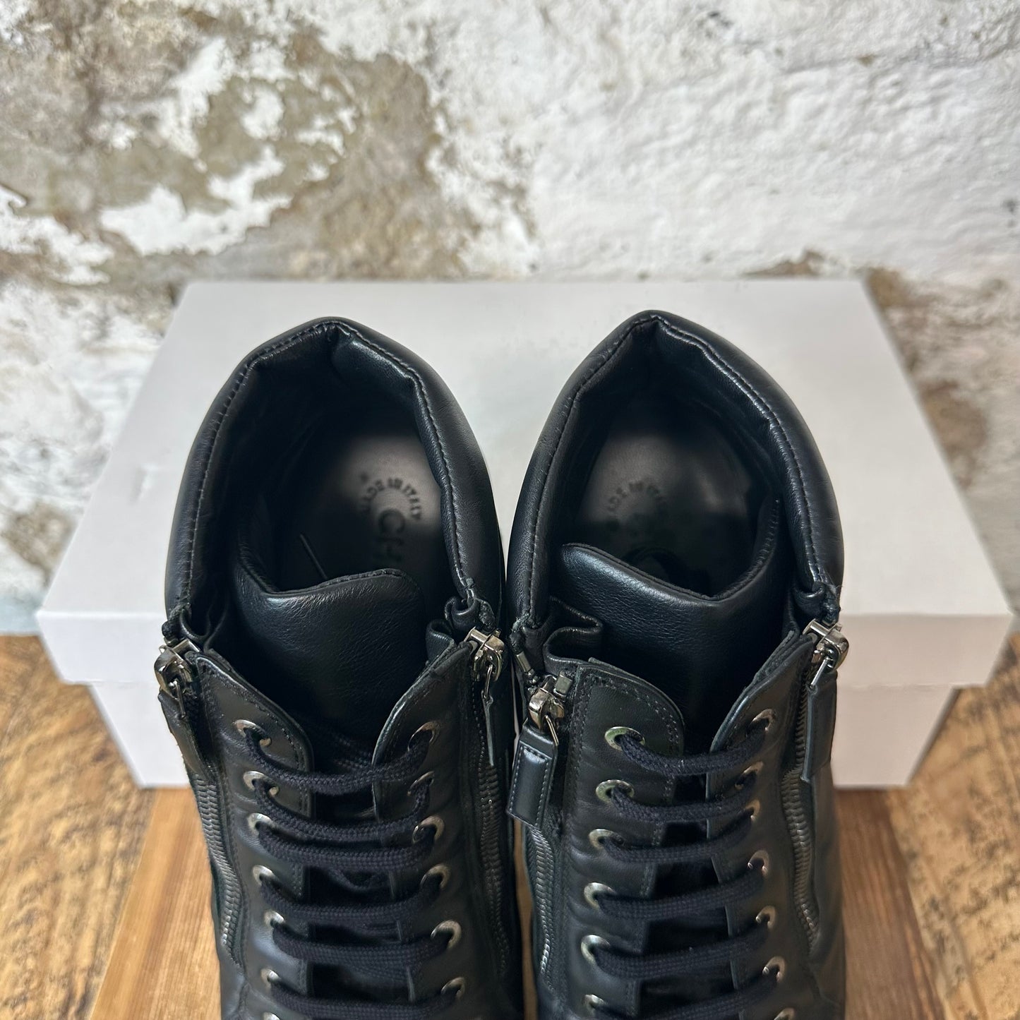 Chanel High Triple Black CC Leather Sneaker Sz 9 (42)