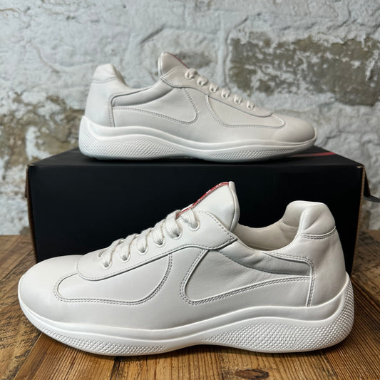 Prada Americas Cup Triple White Leather Sneaker Sz 9.5