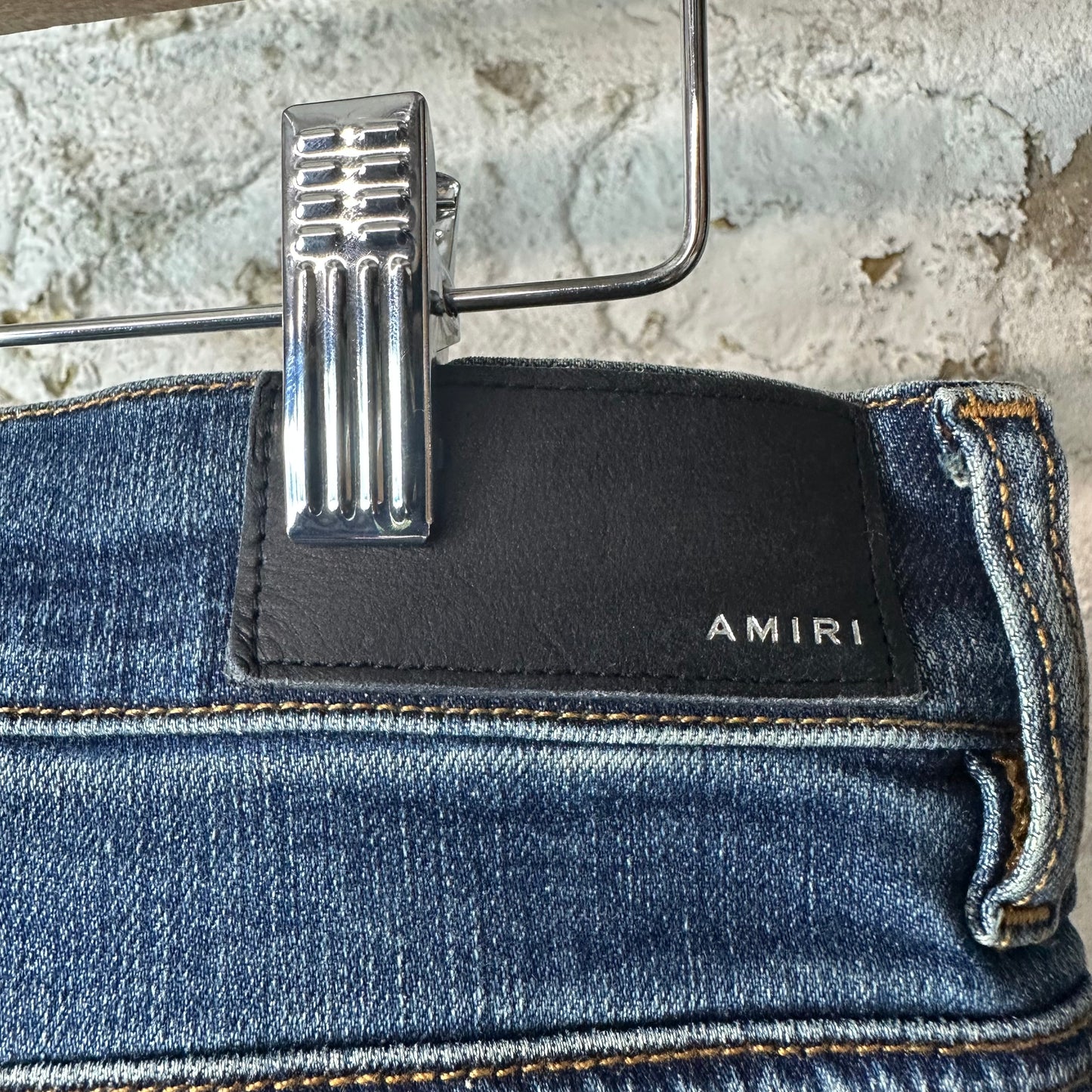 Amiri MX1 Orange Suede Dark Blue Denim Jeans Sz 33