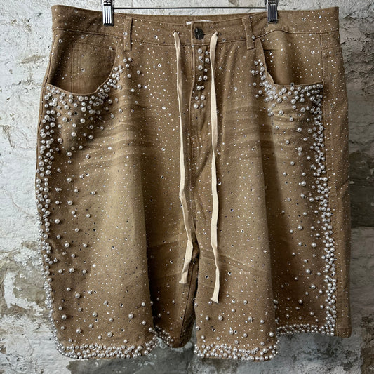 Vale Sand Storm Jean Shorts Tan Sz 36