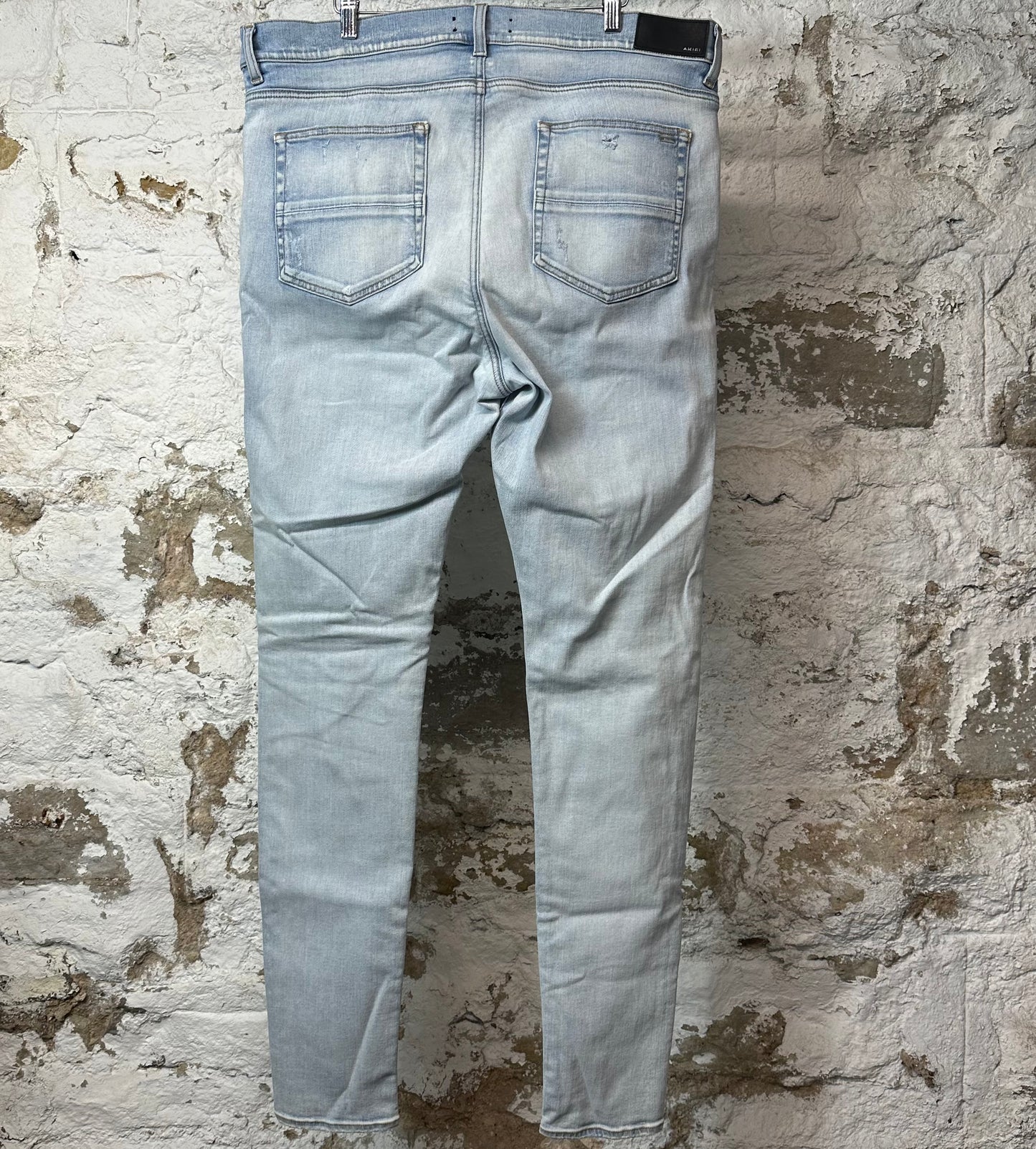 Amiri MX1 Camo Patch Light Blue Denim Jeans Sz 40