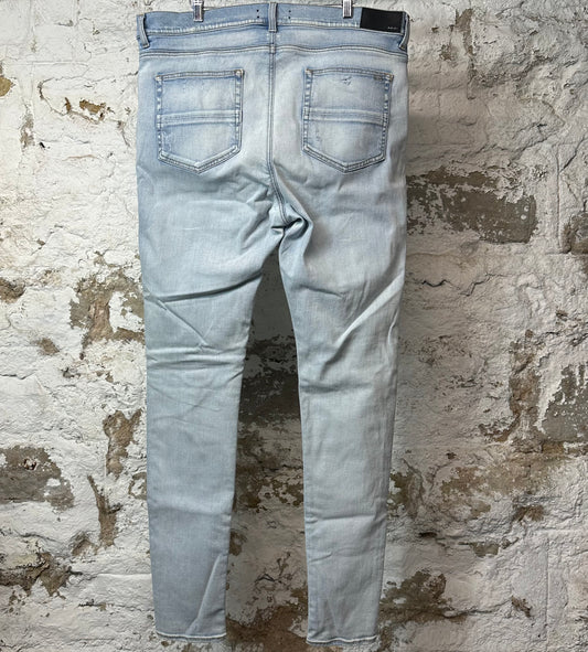 Amiri MX1 Camo Patch Light Blue Denim Jeans Sz 40