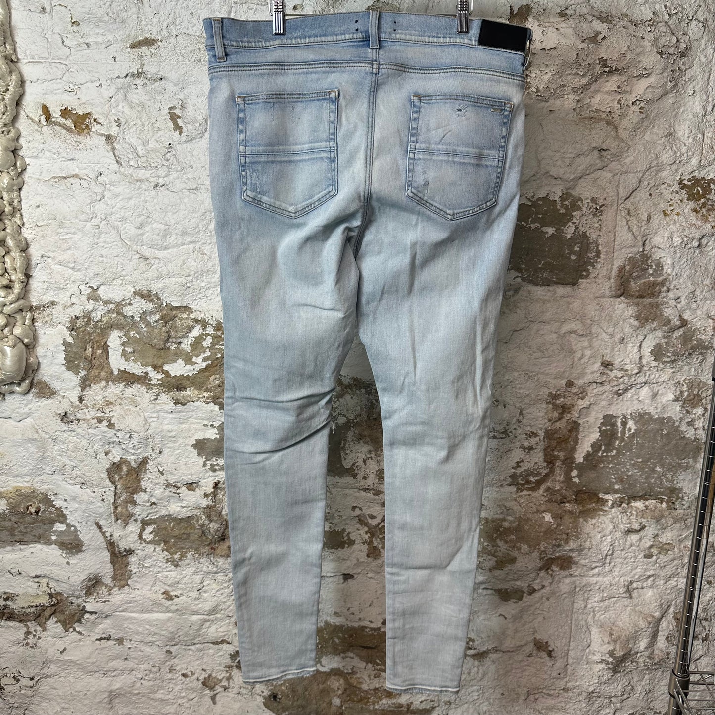 Amiri MX1 Camo Patch Light Blue Denim Jeans Sz 40