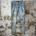 Amiri Multicolor Paisley Patches Blue Denim Jeans Sz 34