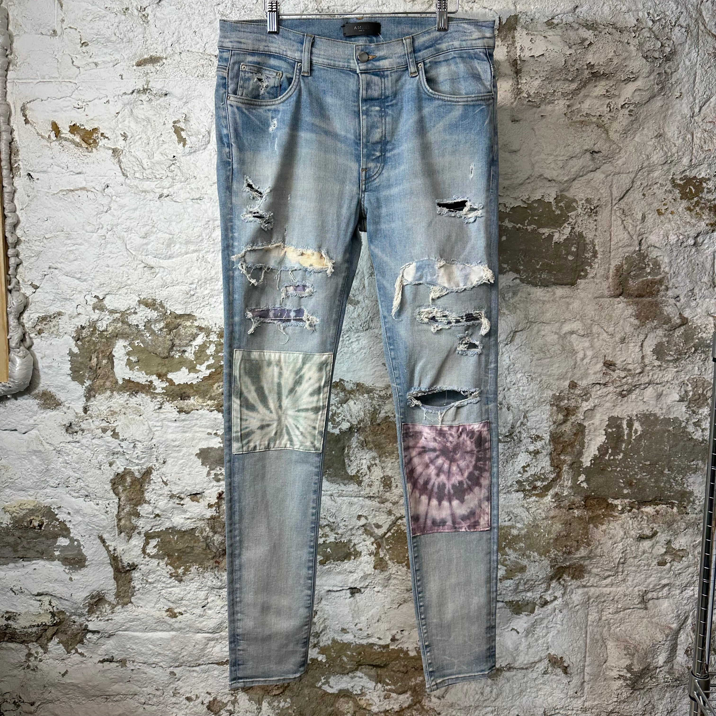 Amiri Multicolor Paisley Patches Blue Denim Jeans Sz 34