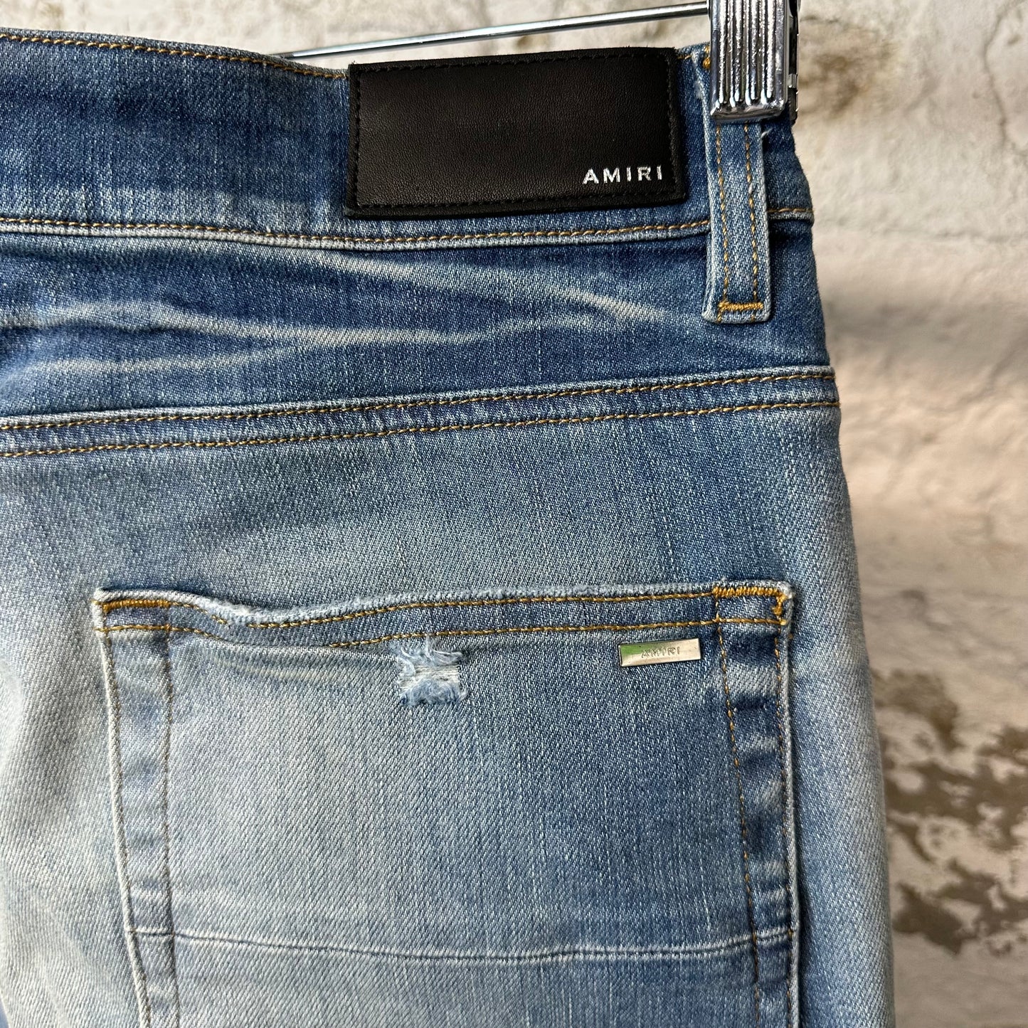 Amiri Plain Blue Honeycomb Denim Jeans Sz 33