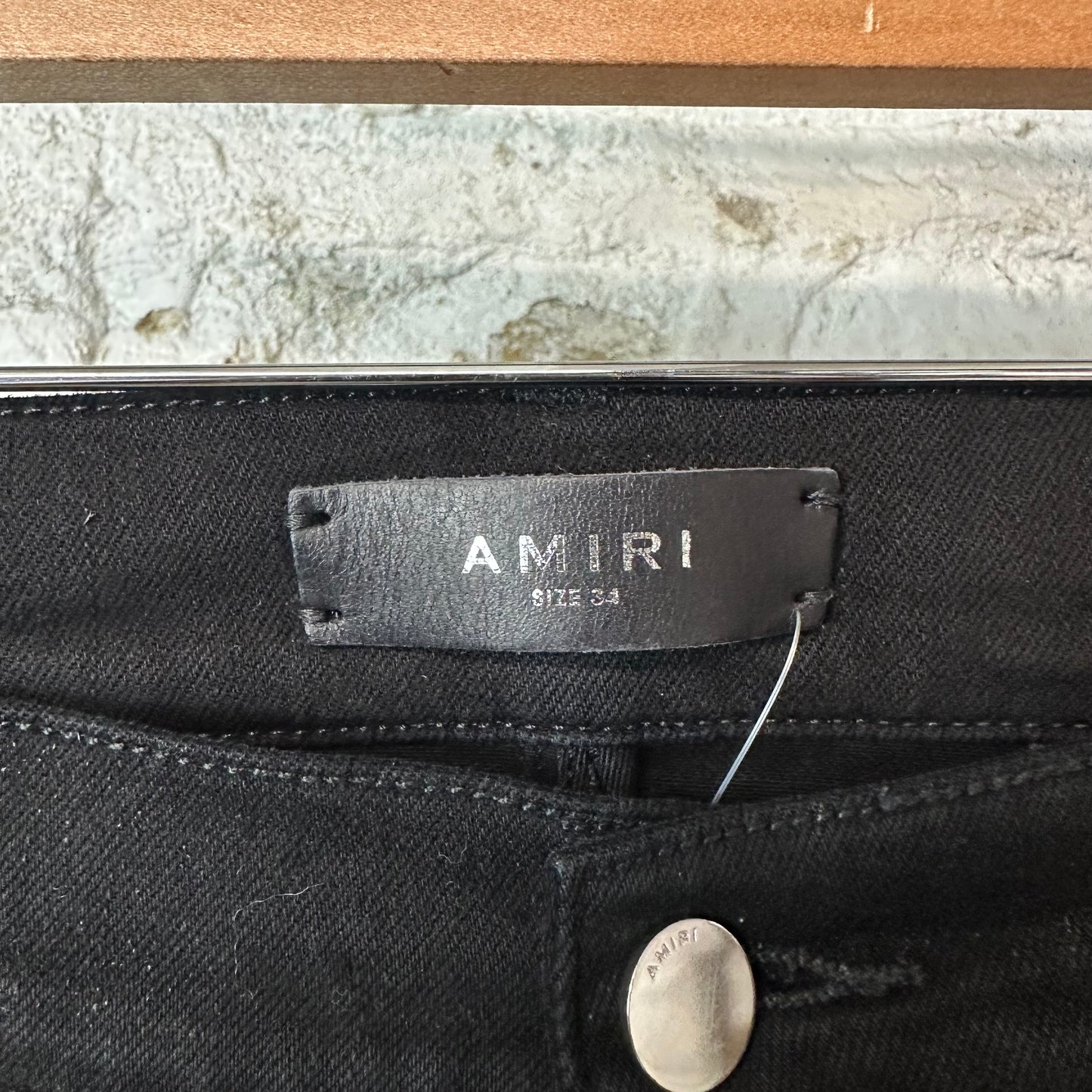 Amiri Stagger Logo Black Waxed Denim Jeans Sz 34