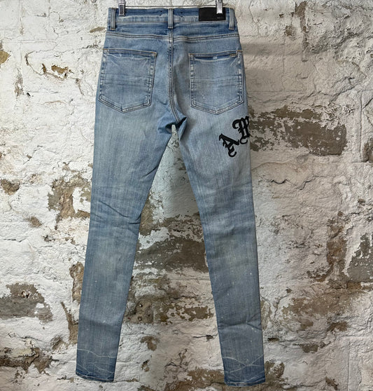 Amiri Old English Spell Blue Denim Jeans Sz 28