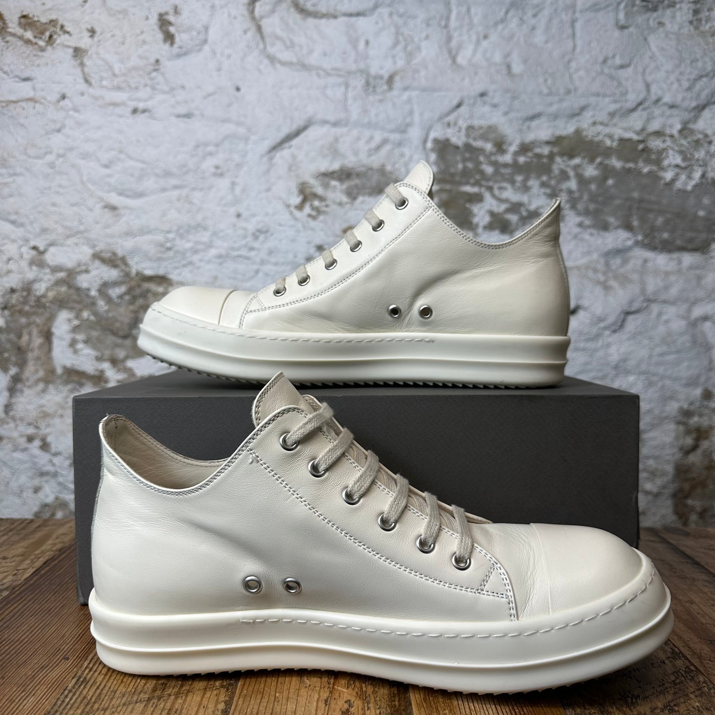 Rick Owens Triple Milk Leather Sneaker Sz 11 (44)
