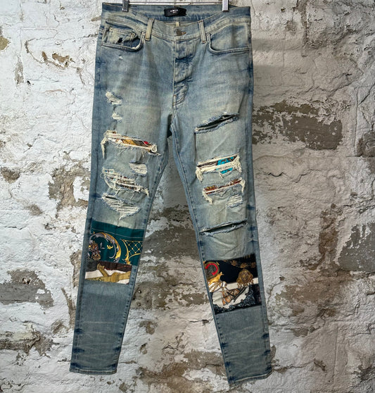 Amiri MX1 Olympic Patch Blue Denim Jeans Sz 34