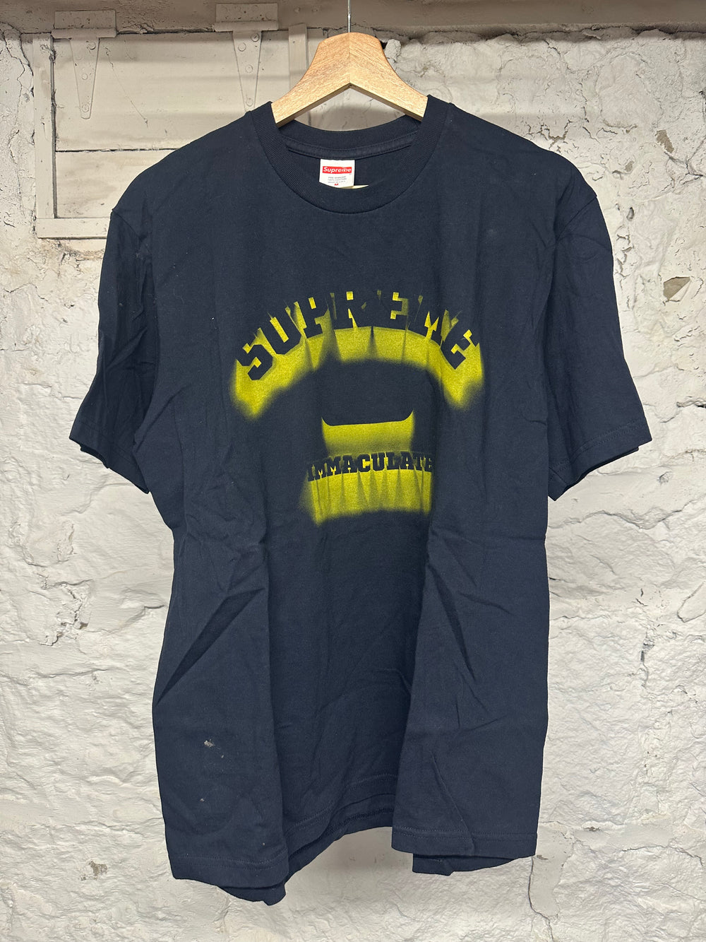 Supreme Fade Spellout Navy Yellow T-Shirt Sz M