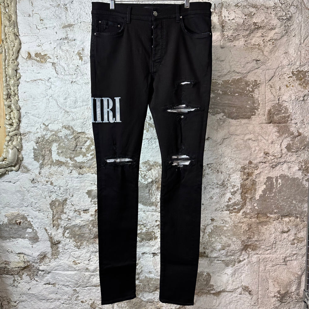 Amiri Blue Tie Dye Core Logo Black Denim Jeans Sz 36