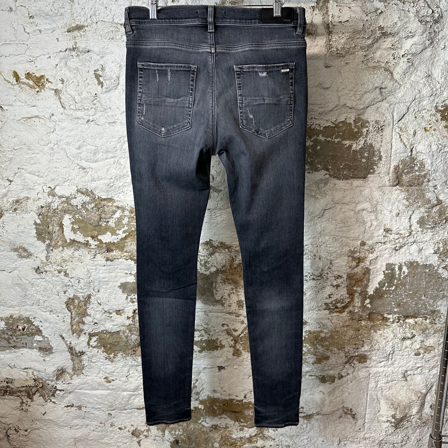 Amiri MX1 Black Leather Grey Denim Jeans Sz 33