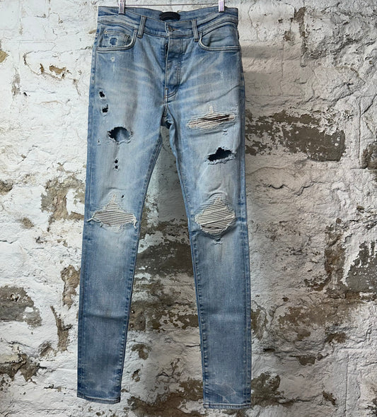 Amiri MX1 Marble Patch Blue Denim Jeans Sz 30