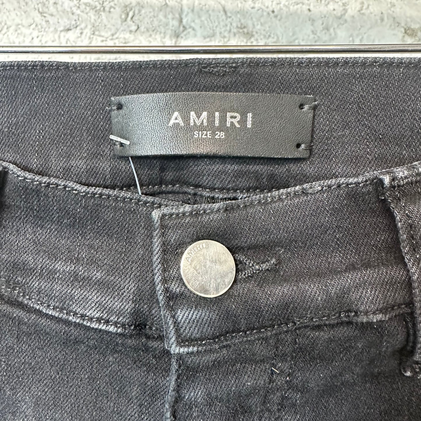 Amiri Varsity Logo Distressed Black Denim Jeans Sz 28
