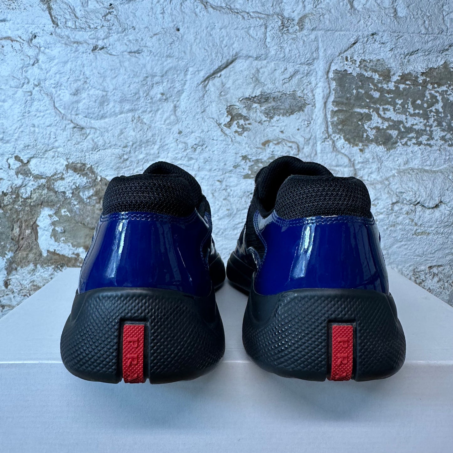 Prada Americas Cup Royal Blue Patent Black Sneaker Sz 8