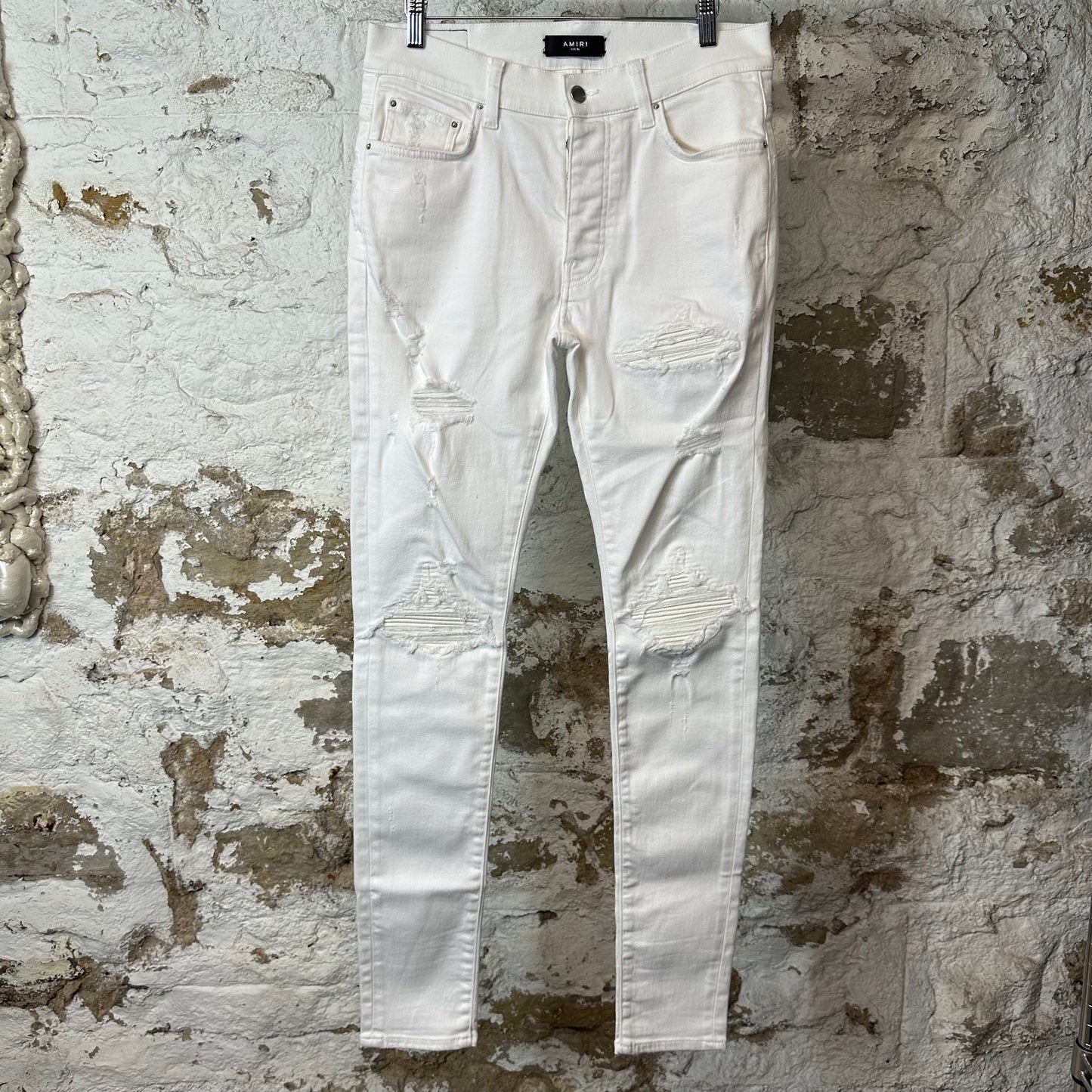 Amiri MX1 White Leather White Denim Jeans Sz 32