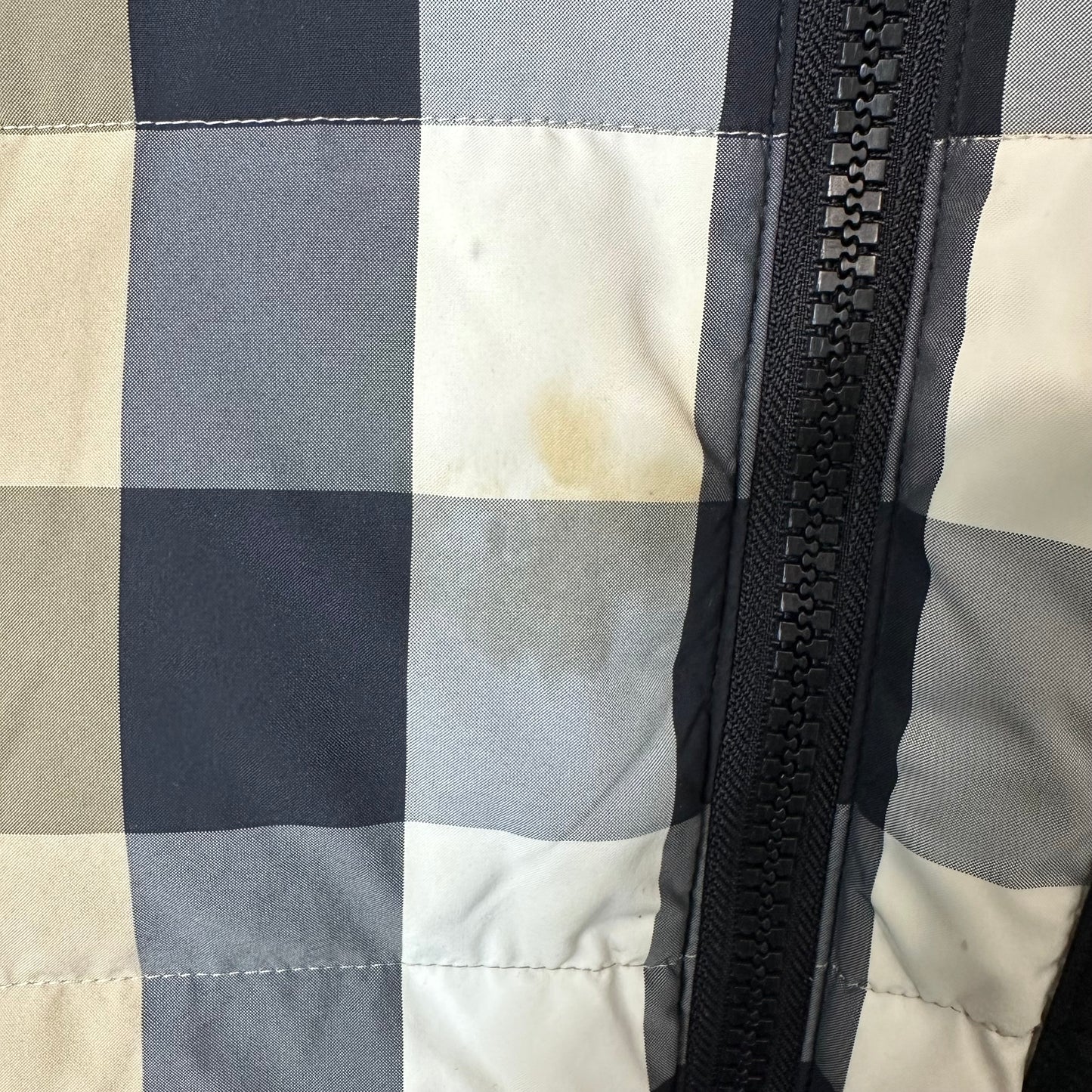 Burberry Tan Plaid Black Reversible Puffer Jacket Sz S (Stains)