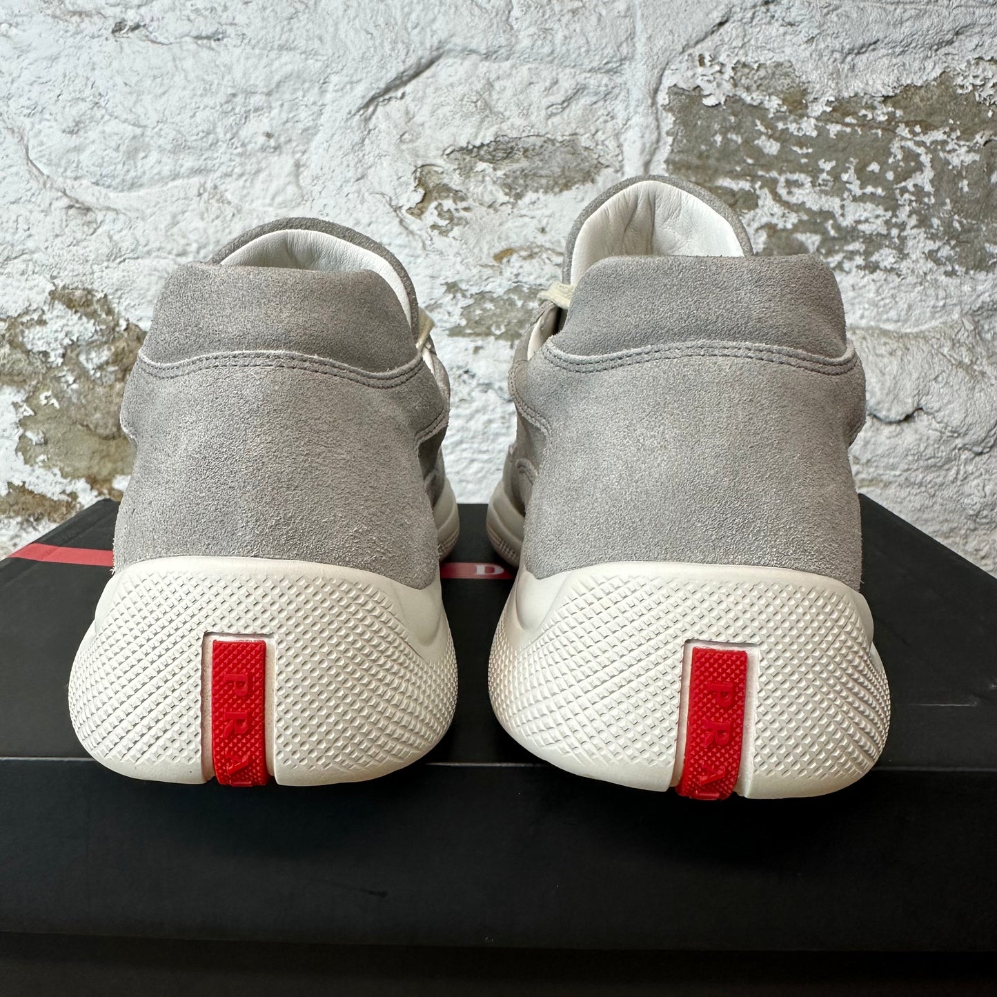 Prada Americas Cup Grey Suede White Sneaker Sz 9