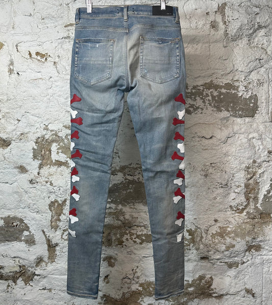 Amiri Red White Bones Blue Denim Jeans Sz 31