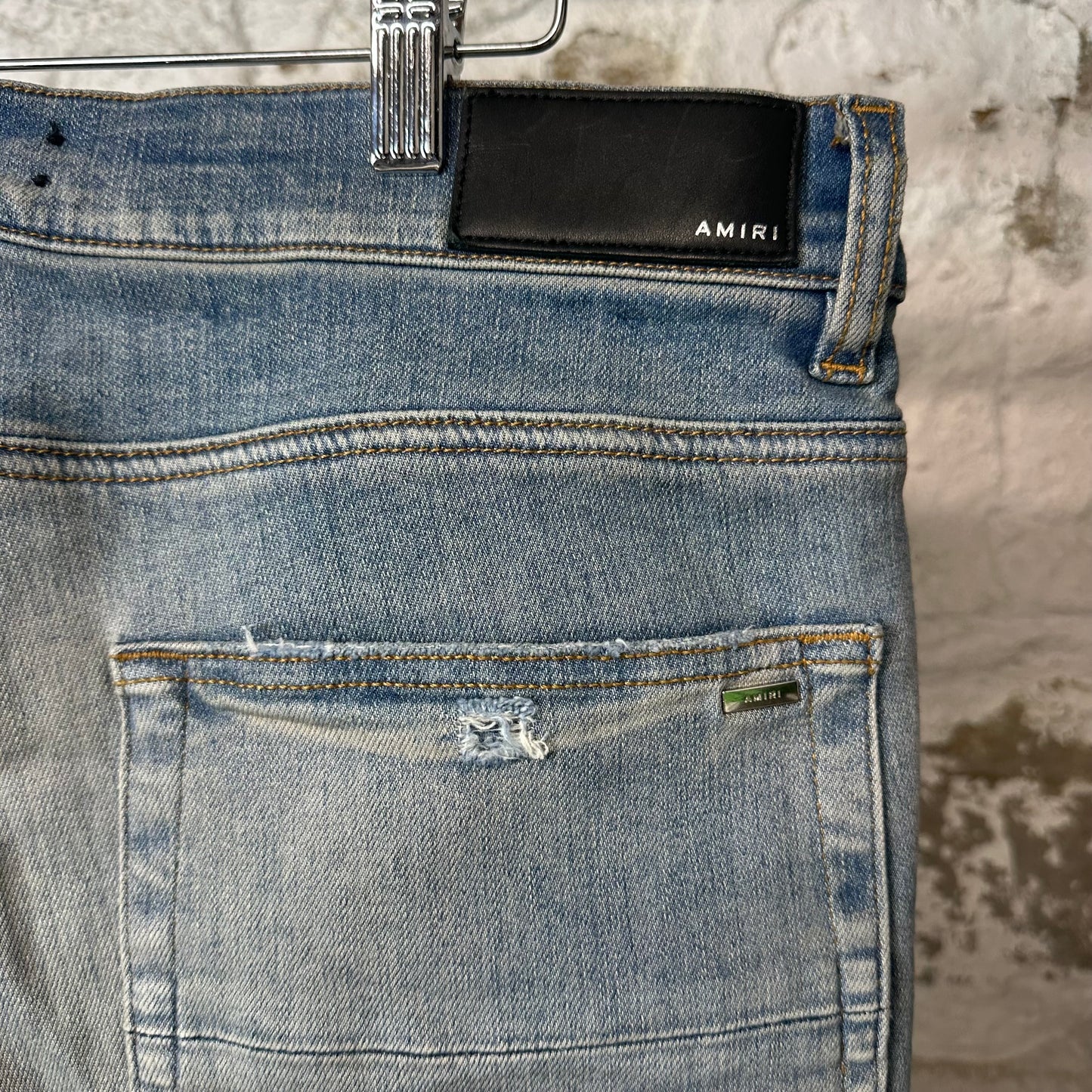 Amiri MX1 Pink Suede Blue Denim Jeans Sz 34