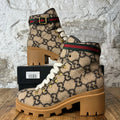 Gucci Trip Wool GG Monogram Combat Boot Sz 8 (41)