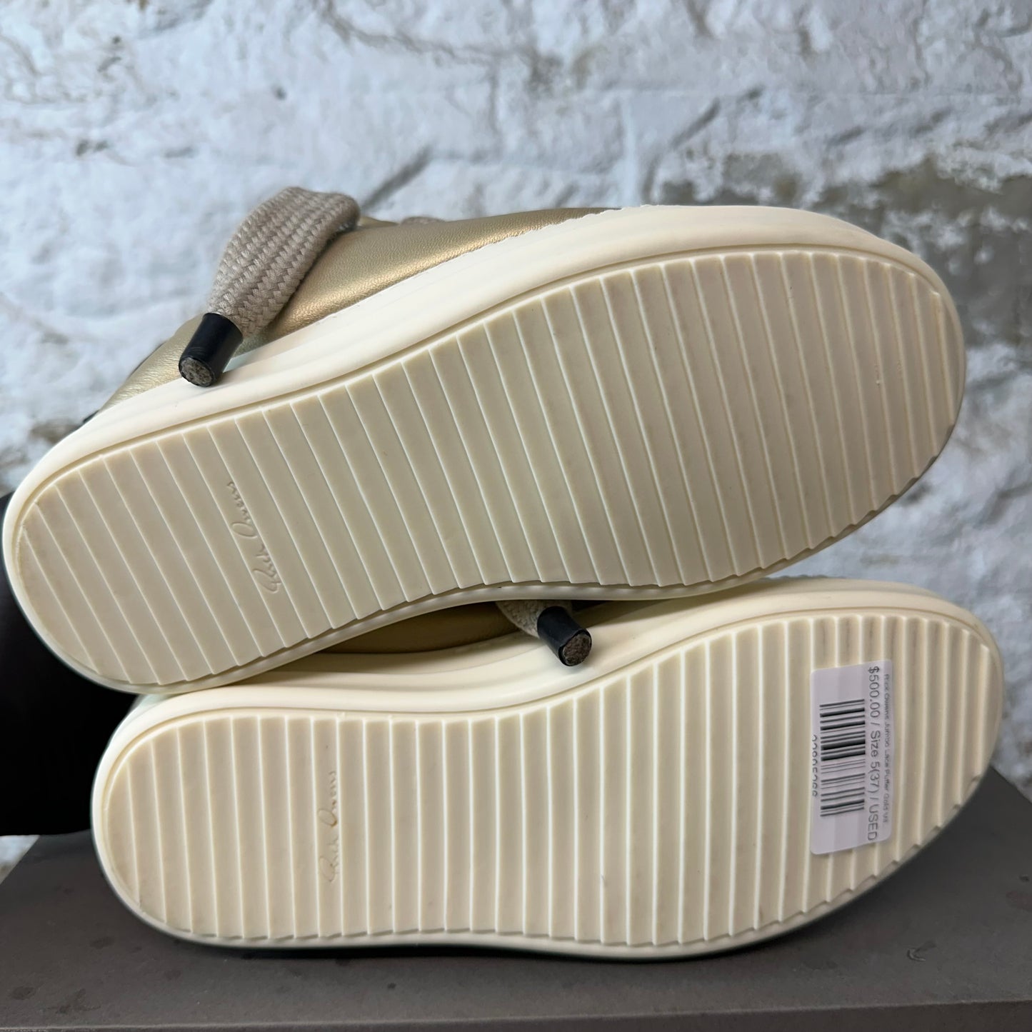 Rick Owens Jumbo Lace Puffer Gold Milk Sneaker Sz 5 (37)