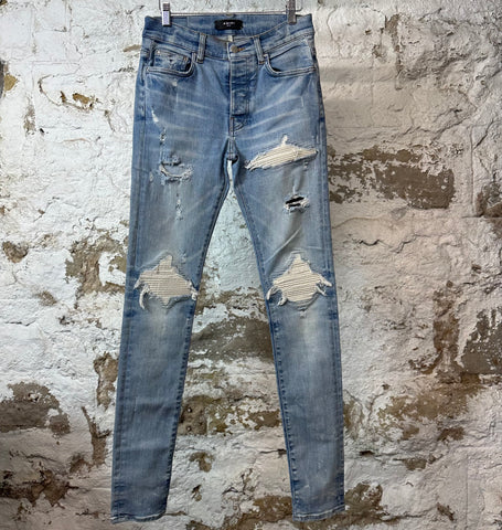 Amiri MX1 Cream Suede Blue Denim Jeans Sz 29