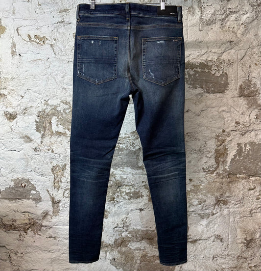 Amiri MX1 Blue Plaid Flannel Dark Blue Denim Jeans Sz 34