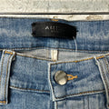 Amiri Brown Leather Spell Blue Denim Jeans Sz 28