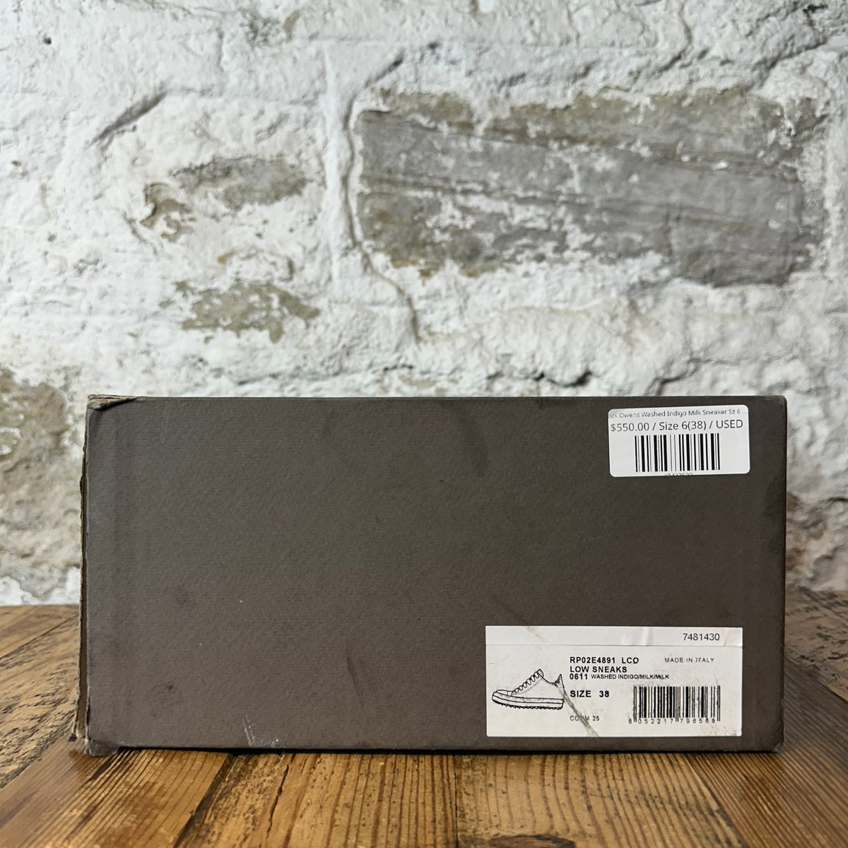 Rick Owens Washed Indigo Milk Sneaker Sz 6 (38)