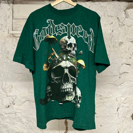 Godspeed Mushroom Skulls Green T-Shirt Sz M