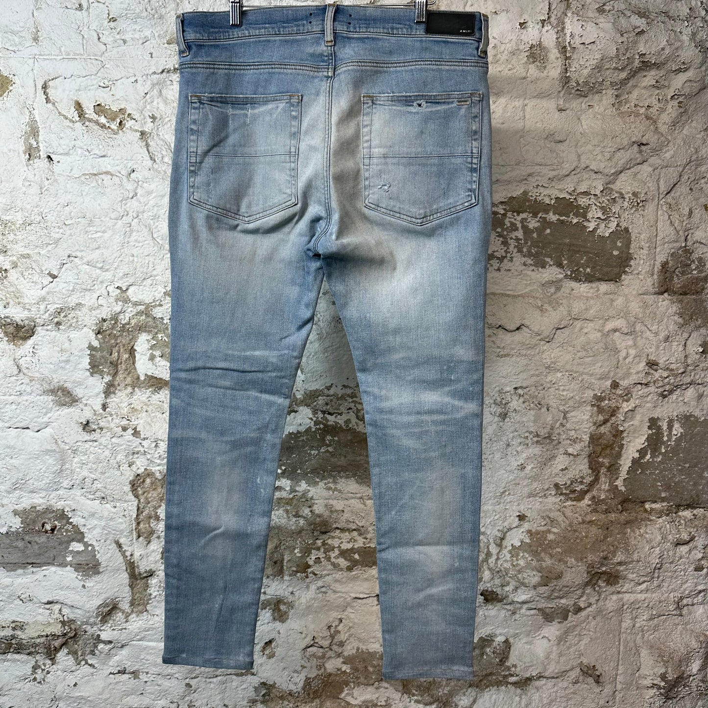 Amiri MX1 Pink Suede Blue Denim Jeans Sz 36