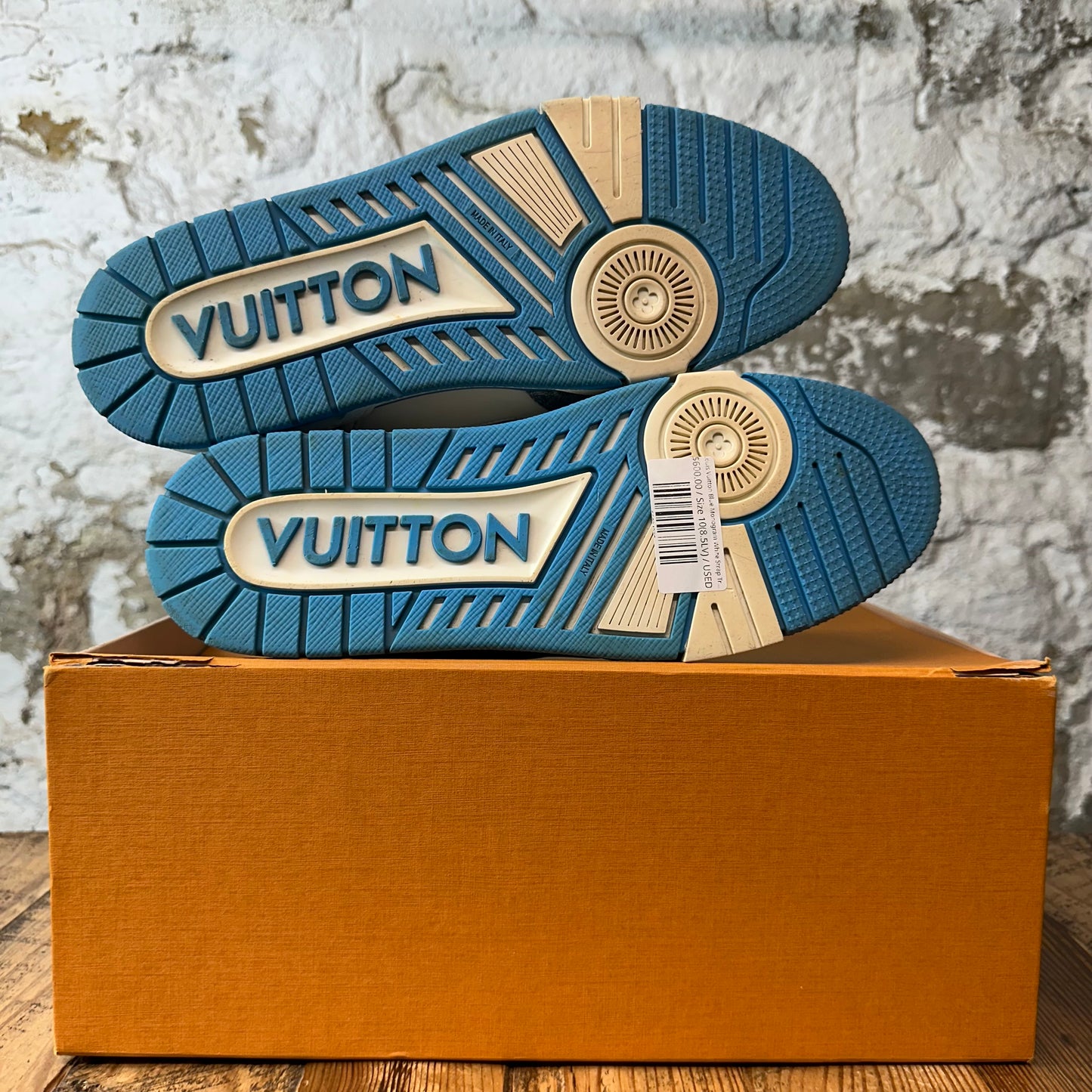 Louis Vuitton Blue Monogram White Strap Trainer Sneaker Sz 10 (8.5LV)