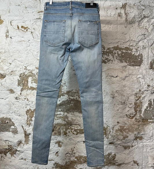 Amiri MX1 Pink Suede Blue Denim Jeans Sz 30