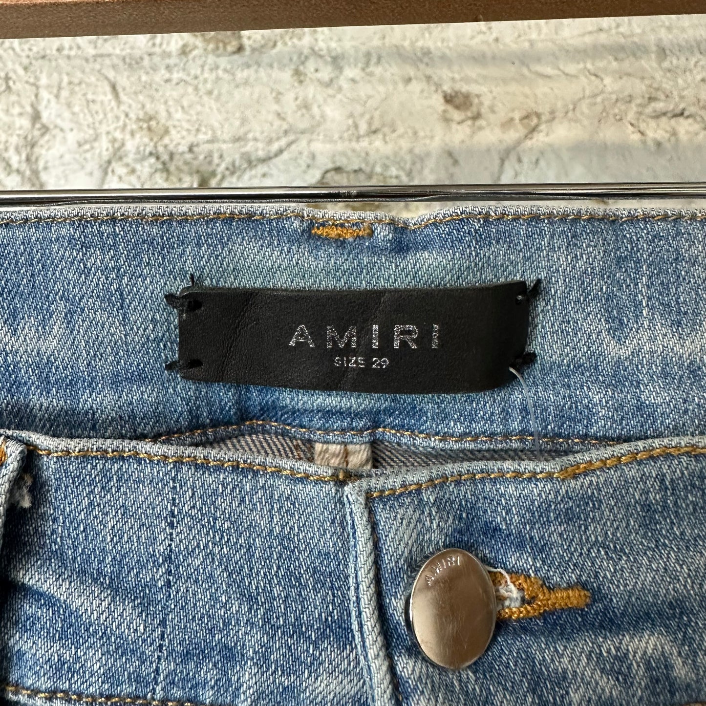 Amiri MX1 Brown Suede Blue Denim Jeans Sz 29