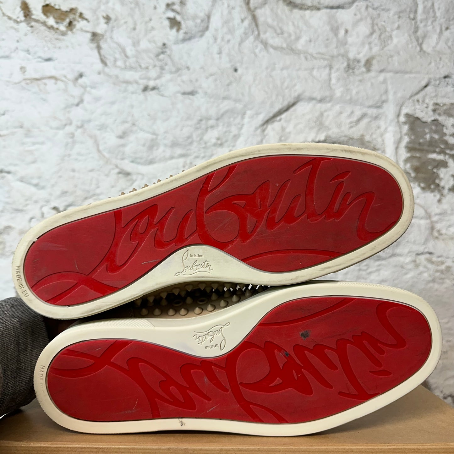 Christian Louboutin High Beige Leather Spike Sneaker Sz 11 (44)