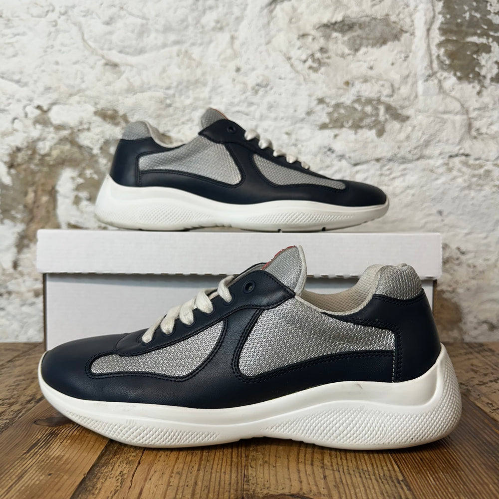 Prada Americas Cup Navy Leather Grey White Sneaker Sz 6.5 No Box