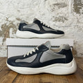 Prada Americas Cup Navy Leather Grey White Sneaker Sz 6.5 No Box