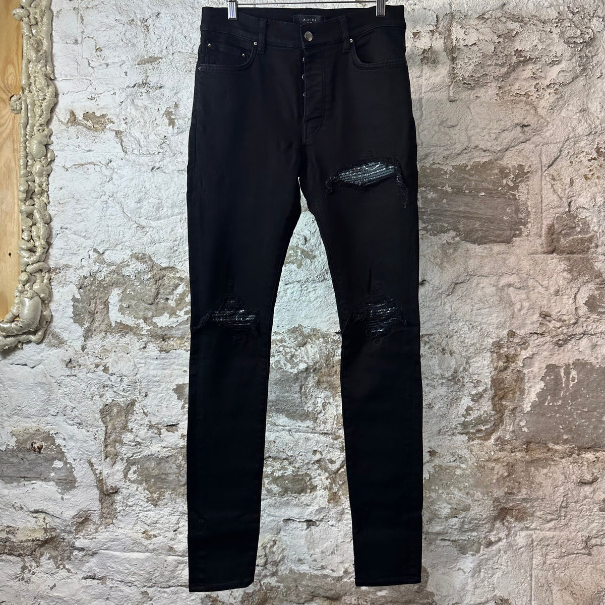 Amiri MX1 Green Paisley Black Denim Jeans Sz 30