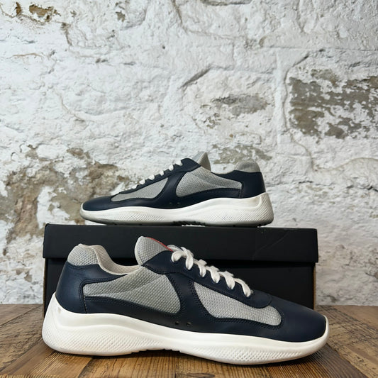 Prada Americas Cup Navy Leather Grey White Sneaker Sz 8